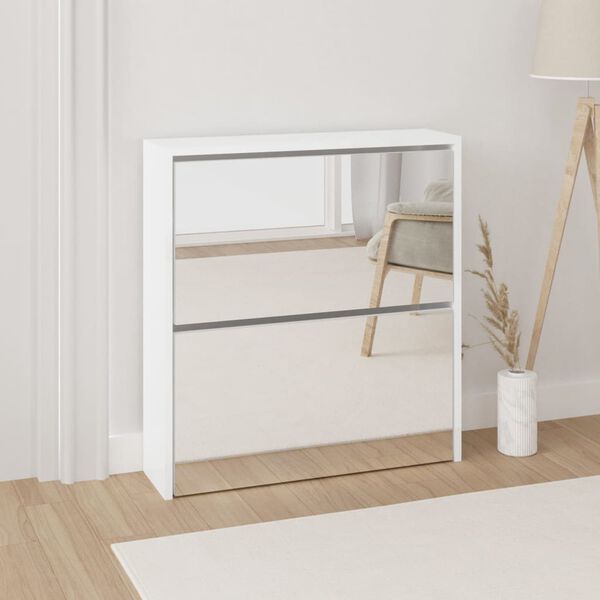 vidaXL Armoire &agrave; chaussures miroir 2 niveaux Blanc brillant 63x17x67cm