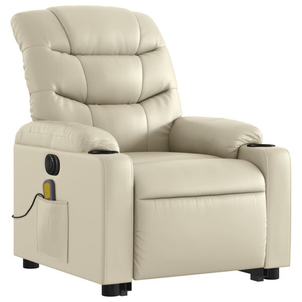 vidaXL Fauteuil inclinable de massage &eacute;lectrique cr&egrave;me similicuir