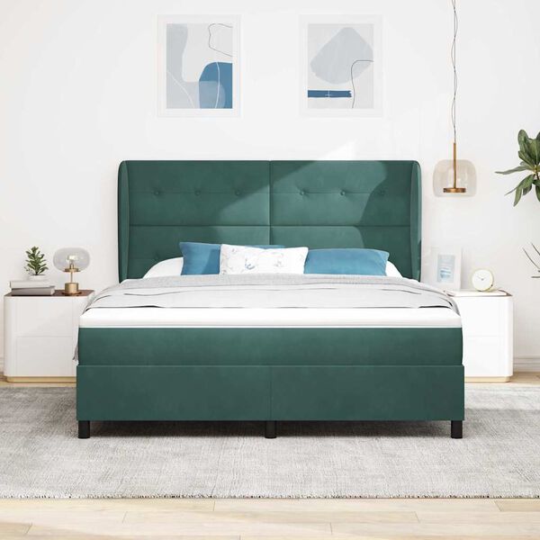 vidaXL Lit &agrave; ressorts avec matelas Vert fonc&eacute; 200 x 180 cm Polyester