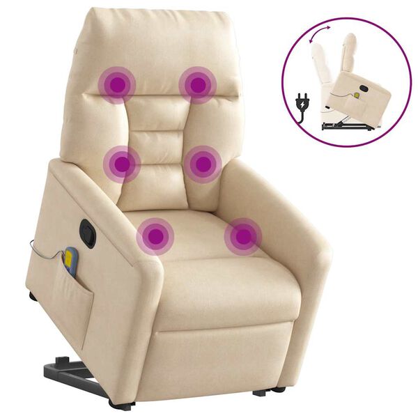 vidaXL Fauteuil inclinable de massage beige tissu microfibre