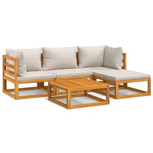 vidaXL Salon de jardin 5 pcs avec coussins gris clair bois massif