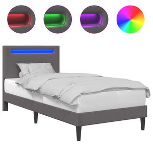 vidaXL Cadre de lit avec bandes LED Gris 90 x 200 cm Simili cuir