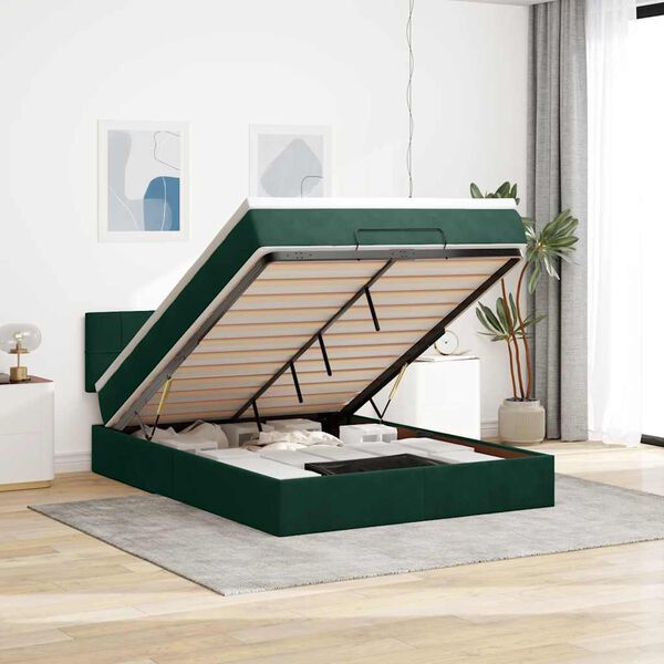 vidaXL Cadre de lit ottoman avec matelas vert foncé 140x200 cm velours