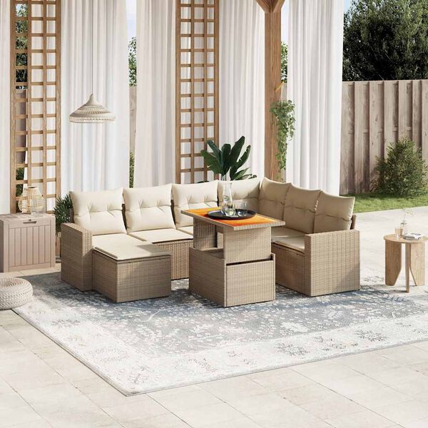 vidaXL Salon de jardin avec coussins 8 pcs beige r&eacute;sine tress&eacute;e