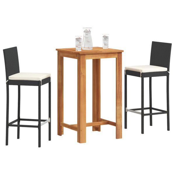 vidaXL Ensemble de bar de jardin 3 pcs noir bois massif acacia rotin