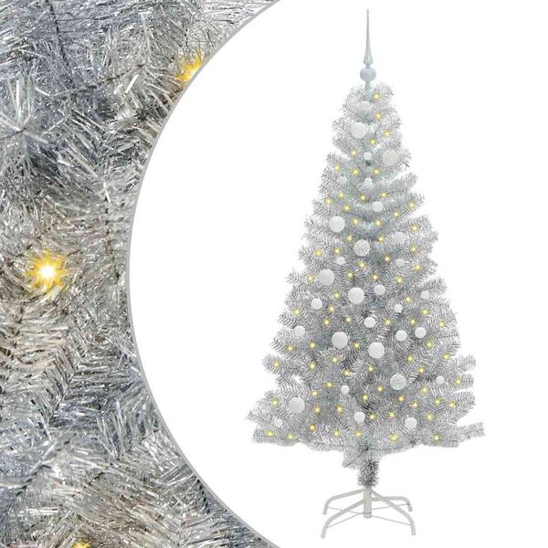 vidaXL Sapin de Noël avec 150 LED avec support Argent 150 cm PET