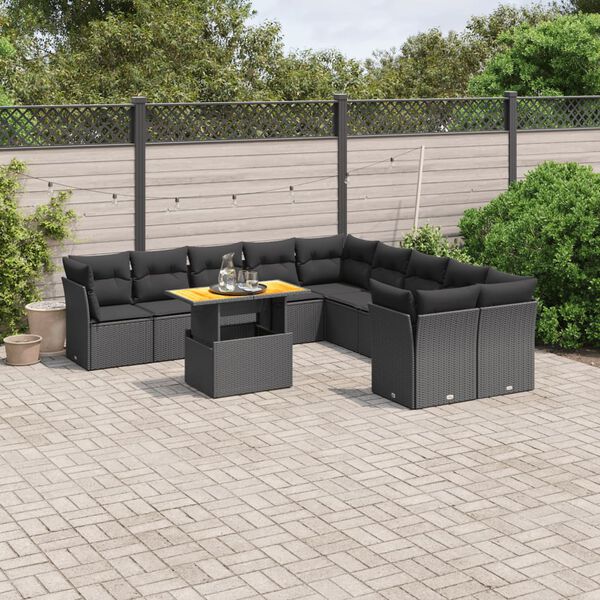 vidaXL Salon de jardin 11 pcs avec coussins noir r&eacute;sine tress&eacute;e