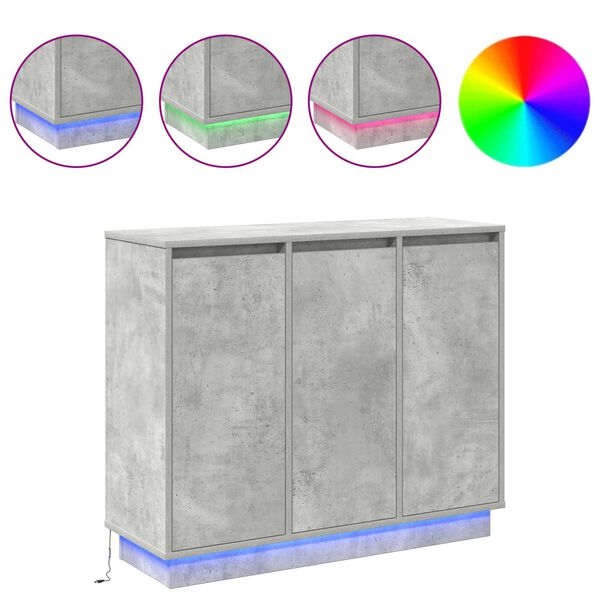 vidaXL Buffet LED Gris b&eacute;ton 90 x 32 x 75 cm Bois d'ing&eacute;nierie