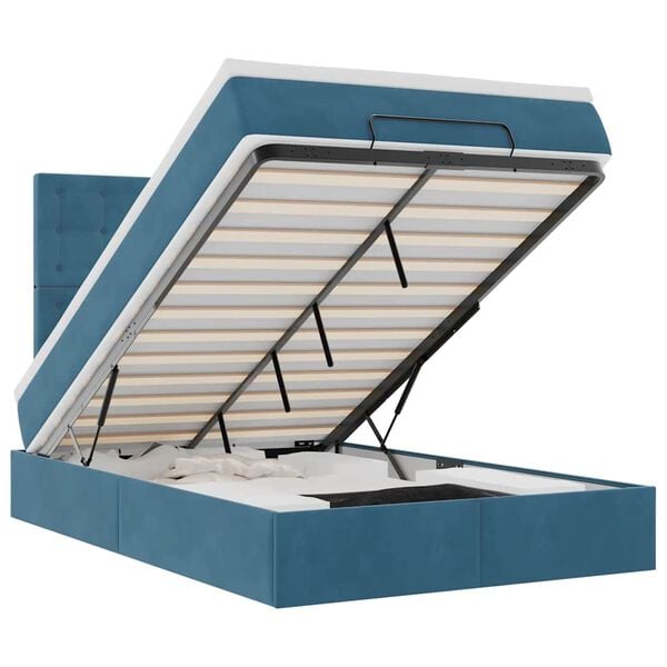 vidaXL Cadre de lit ottoman avec matelas bleu fonc&eacute; 120x190 cm velours