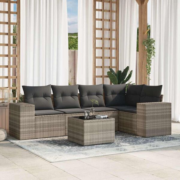 vidaXL Salon de jardin 6 pcs avec coussins gris clair r&eacute;sine tress&eacute;e
