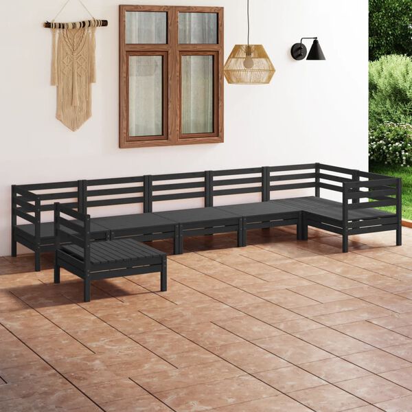 vidaXL Salon de jardin 7 pcs Bois de pin massif Noir
