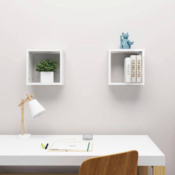 vidaXL &Eacute;tag&egrave;res cube murales 2 pcs Blanc brillant 30x15x30 cm