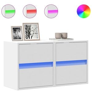 vidaXL Meubles TV muraux avec lumi&egrave;res LED 2 pcs blanc 41x31x45 cm