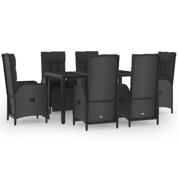 vidaXL Ensemble &agrave; manger jardin et coussins 7 pcs Noir et gris Rotin