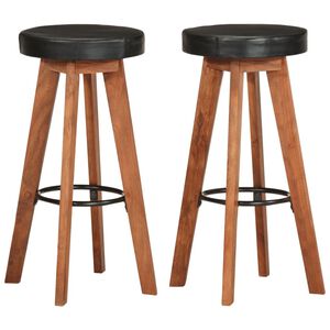 vidaXL Tabourets de bar 2 pcs Cuir véritable et bois d'acacia solide