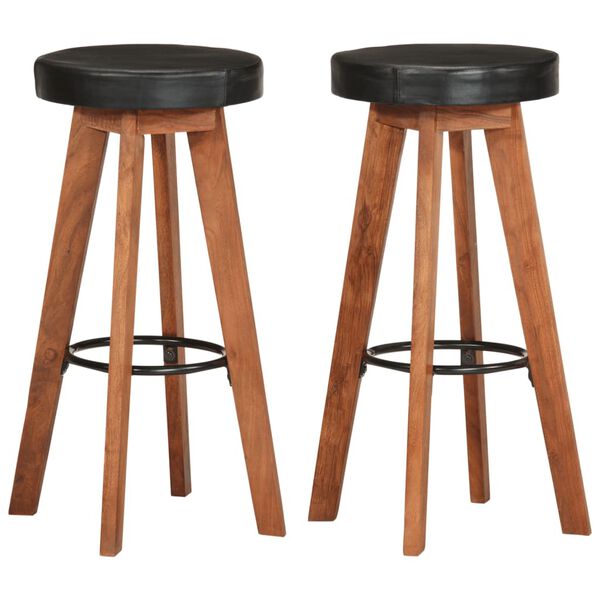 vidaXL Tabourets de bar 2 pcs Cuir véritable et bois d'acacia solide