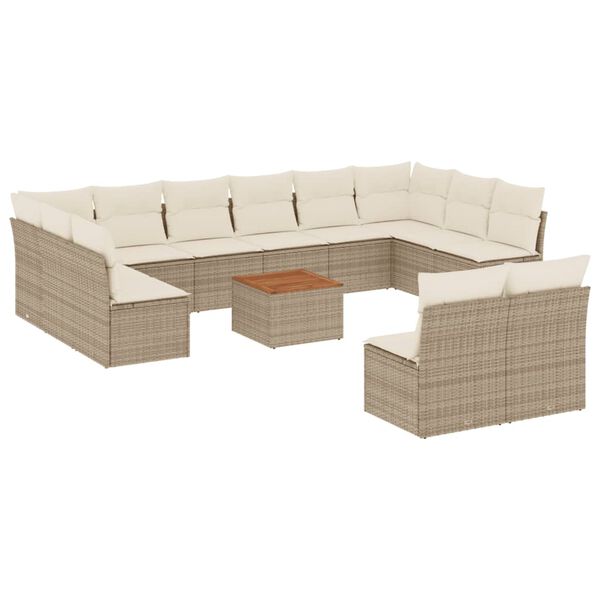 vidaXL Salon de jardin avec coussins 13 pcs beige r&eacute;sine tress&eacute;e