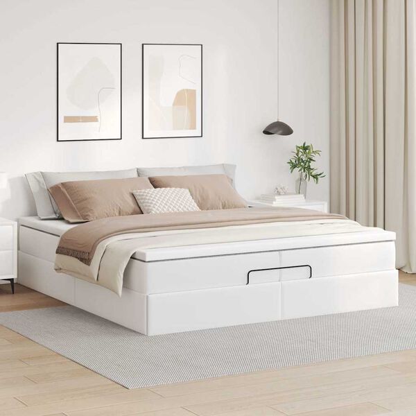 VidaXL Cadre de lit ottoman avec matelas blanc 200x200 cm similicuir
