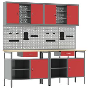 vidaXL Ensemble d'&eacute;tabli 8 pc Rouge et Gris Acier enduit de poudre