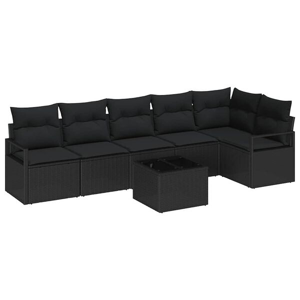 vidaXL Ensemble de Canapés avec coussin 7 pcs Noir polyrotin