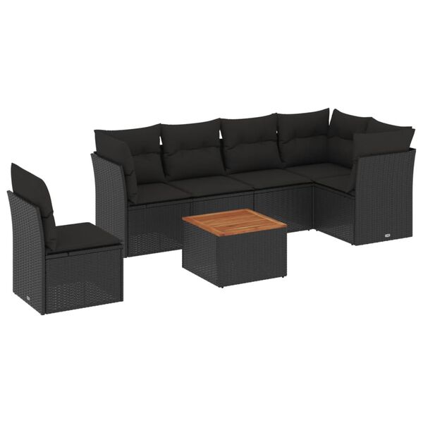 vidaXL Salon de jardin 7 pcs avec coussins noir r&eacute;sine tress&eacute;e