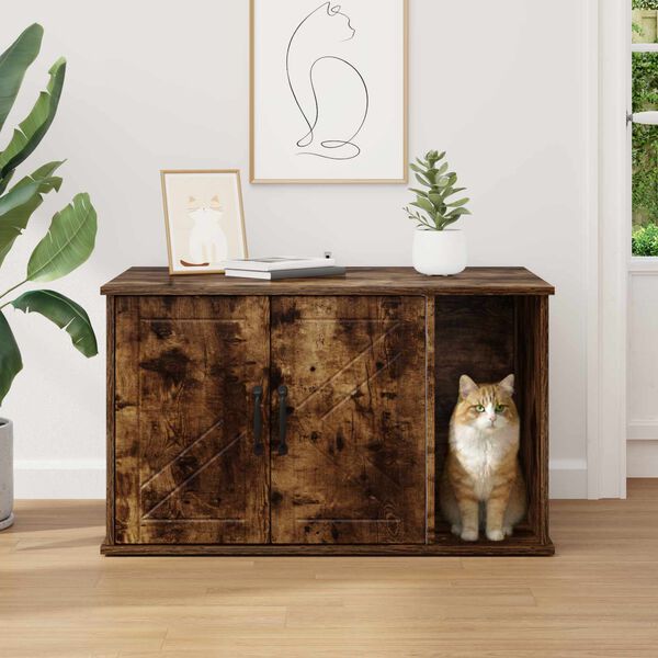 vidaXL Maison pour chat Ch&ecirc;ne fum&eacute; 85 x 55 x 50 cm Bois d'ing&eacute;nierie