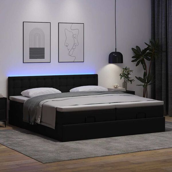 vidaXL Lit ottoman avec matelas & LED Noir 160x200cm similicuir