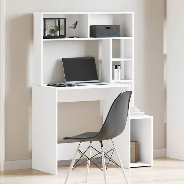 vidaXL Bureau avec &eacute;tag&egrave;res blanc 100x45x140 cm bois d'ing&eacute;nierie