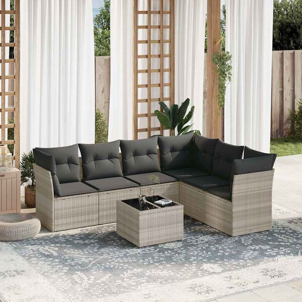 vidaXL Salon de jardin avec coussins 7 pcs gris clair r&eacute;sine tress&eacute;e