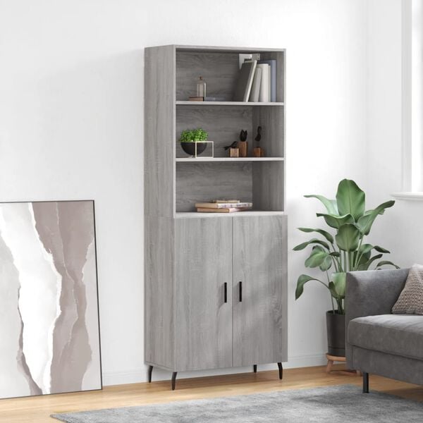 vidaXL Buffet haut Sonoma gris 69,5x34x180 cm Bois d'ing&eacute;nierie