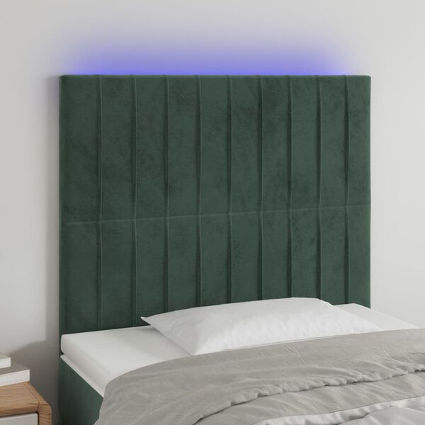 vidaXL T&ecirc;te de lit &agrave; LED Vert fonc&eacute; 80x5x118/128 cm Velours