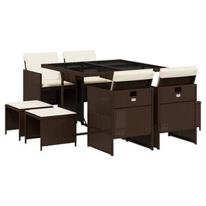 vidaXL Ensemble &agrave; manger de jardin et coussins 9 pcs marron poly rotin