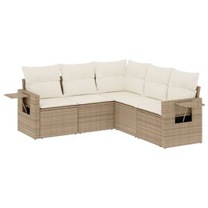 vidaXL Salon de jardin avec coussins 5 pcs beige r&eacute;sine tress&eacute;e