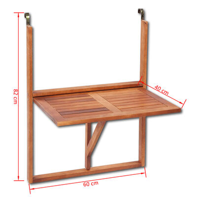 vidaXL Table suspendue de balcon 60x42x82 cm Bois d'acacia massif
