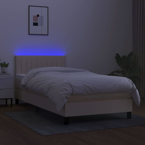 vidaXL Sommier &agrave; lattes de lit avec matelas LED Cr&egrave;me 90x200 cm Tissu