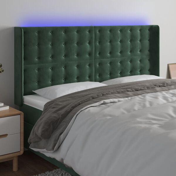 vidaXL T&ecirc;te de lit &agrave; LED Vert fonc&eacute; 163x16x118/128 cm Velours