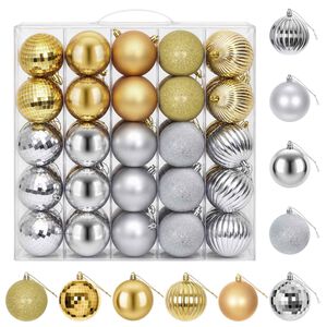 vidaXL Ensemble de boules de No&euml;l 50 pc Argent&eacute; et dor&eacute; 8 cm