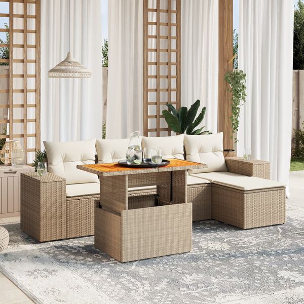 vidaXL Salon de jardin avec coussins 6 pcs beige r&eacute;sine tress&eacute;e