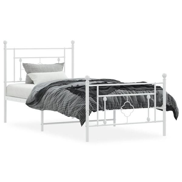 vidaXL Cadre de lit métal sans matelas et pied de lit blanc 100x190 cm