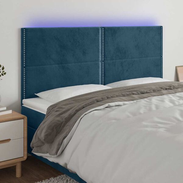 vidaXL T&ecirc;te de lit &agrave; LED Bleu fonc&eacute; 160x5x118/128 cm Velours