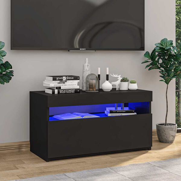 vidaXL Meuble TV avec lumi&egrave;res LED Noir 75x35x40 cm