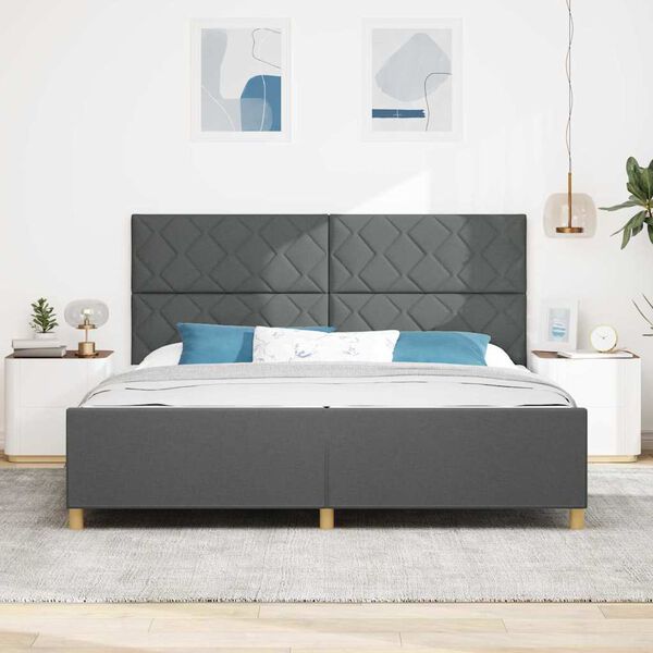 vidaXL Cadre de lit avec t&ecirc;te de lit Gris fonc&eacute; 200 x 200 cm tissu