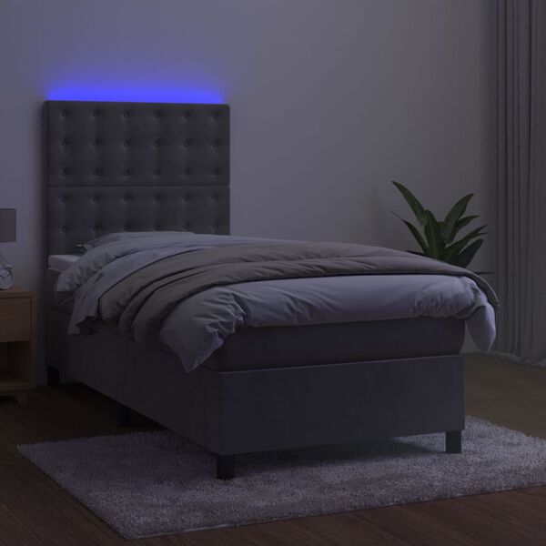 vidaXL Sommier à lattes de lit et matelas et LED Gris clair 90x190 cm