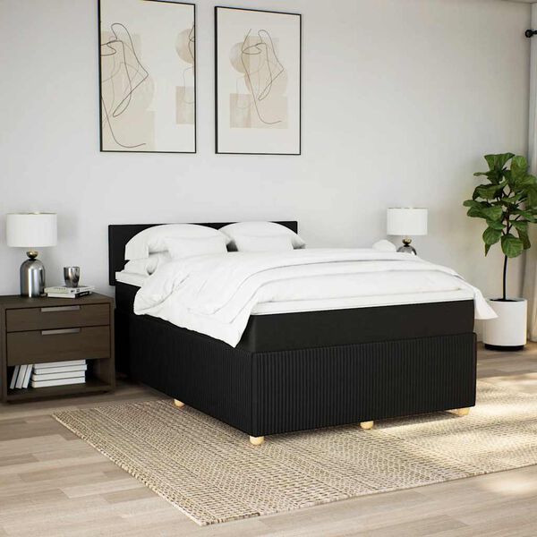 vidaXL Sommier &agrave; lattes de lit avec matelas Noir 140x200 cm Tissu
