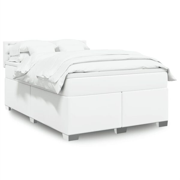 vidaXL Sommier à lattes de lit avec matelas Blanc 160x200cm Similicuir