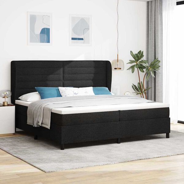 vidaXL Lit &agrave; ressorts avec matelas Noir 200 x 200 cm tissu
