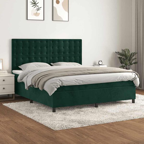 vidaXL Sommier &agrave; lattes de lit et matelas Vert fonc&eacute; 160x200cm Velours