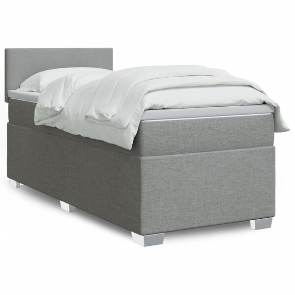 vidaXL Sommier &agrave; lattes de lit et matelas Gris clair 90x190 cm Tissu