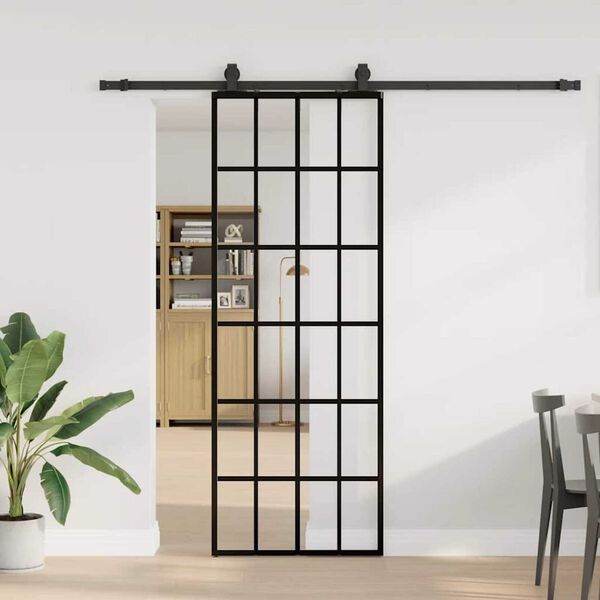 vidaXL Porte coulissante kit de quincaillerie noir 76x205 cm verre ESG
