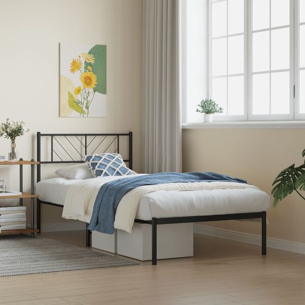 vidaXL Cadre de lit métal sans matelas avec tête de lit noir 75x190 cm